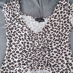 Derek Heart Black and White Leopard Blouse
